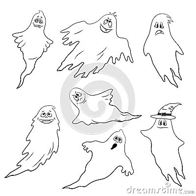 Halloween Ghosts Silhouettes Vector Illustration