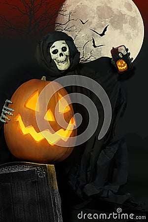 Halloween Ghoul and Jack-O-Lantern Selfie Stock Photo