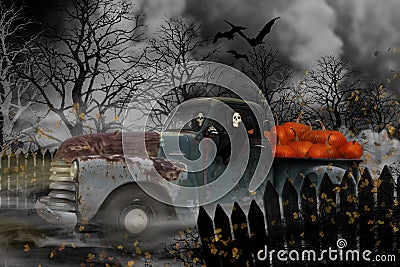 Halloween Ghouls in old Chevy Truck Stock Photo