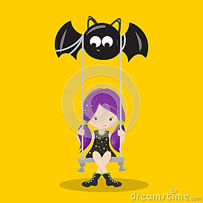 halloween girl swing 02 Vector Illustration