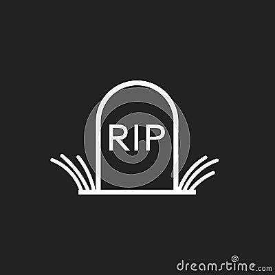 Halloween grave icon in line style. Gravestone vector illustration. Rip tombstone flat icon Vector Illustration