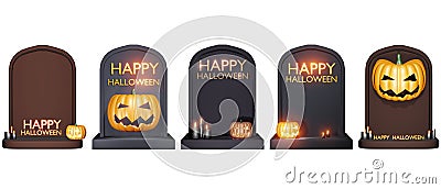 halloween gravestone pumpkin set included 3d illustration isolated on a white background with clipping path Cartoon Illustration