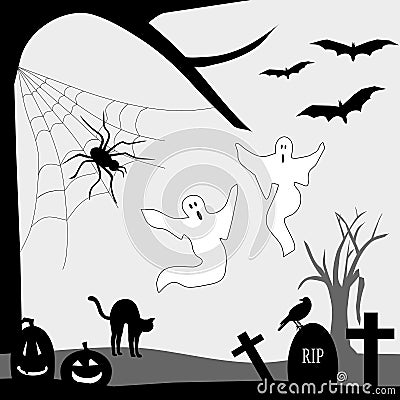 Halloween Graveyard Vector Illustration