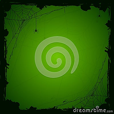 Halloween green background with spiders Vector Illustration