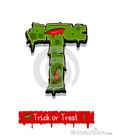 Halloween green color comic horror zombie font Vector Illustration