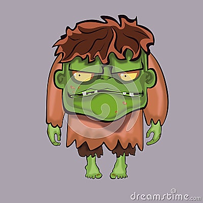 Print halloween green frankenstein in brown shirt, white teeth.j Stock Photo