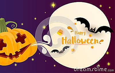 Halloween greeting card. Decorated with pumpkins, carved ghosts and speech bubbles. Happy Halloween letter. Scary and haunting Cartoon Illustration