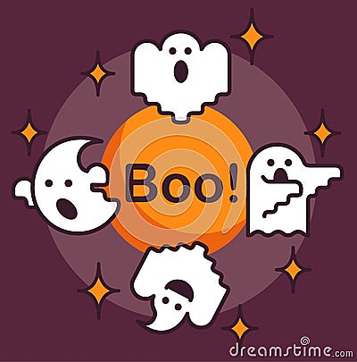 Halloween greeting card with ghosts Vector Illustration