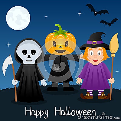 Halloween Greeting Card with Monsters Vector Illustration