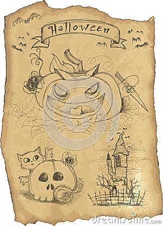Halloween grunge icon set Vector Illustration
