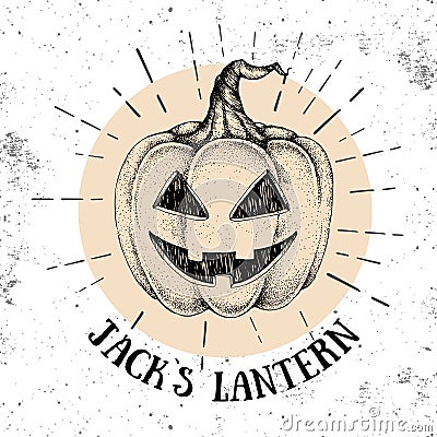 Halloween hand drawn pumpkin Jack`s Lantern vector illustration. Vector Illustration