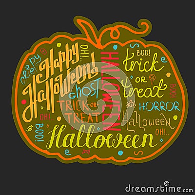 Halloween hand drawn text lettering and graphics on gift card Vector Illustration