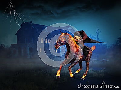 Halloween Headless Horseman, Haunted House Stock Photo