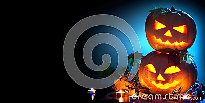 Halloween holiday background. Curved Halloween pumpkins Stock Photo