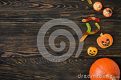 Halloween holiday background with pumpkins Stock Photo