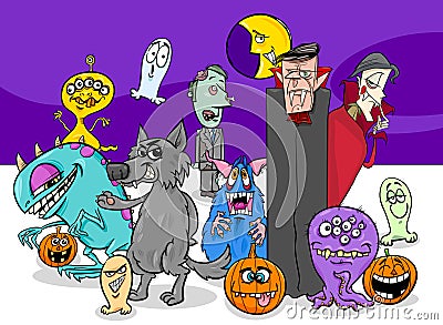 Halloween holiday cartoon monster characters group Vector Illustration