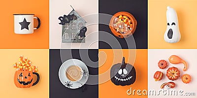 Halloween holiday concept with jack o lantern pumpkin and decorations Stock Photo