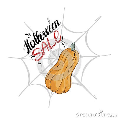 Halloween holiday, pumpkin on the web. Vector for design, typography cards and posters. Vector Illustration