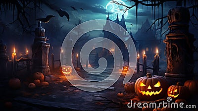 Halloween and holidays concept pumpkin and squash with scary faces spiders and cobweb Stock Photo