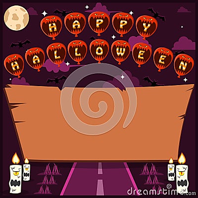 Halloween Holidays invitation or greeting card with word on Balloon Head Character. Vector Illustration