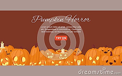 Halloween horror pumpkin-heads Jack o laterns vector illustration. Pumpkins with fire at spooky night and autumn Vector Illustration