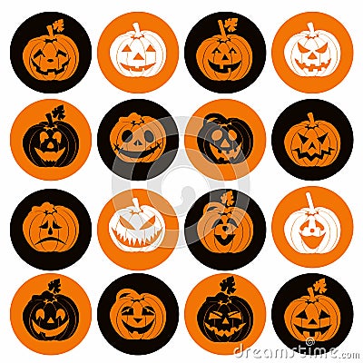 Halloween icon set of cheerful pumpkins.Set of icon. Vector Illustration