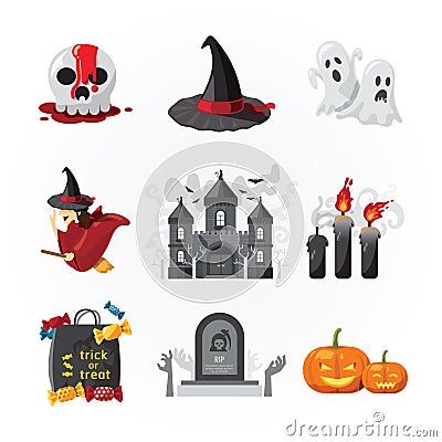 Halloween icons design colour vector Vector Illustration