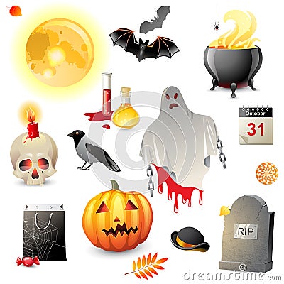 Halloween icons set Vector Illustration