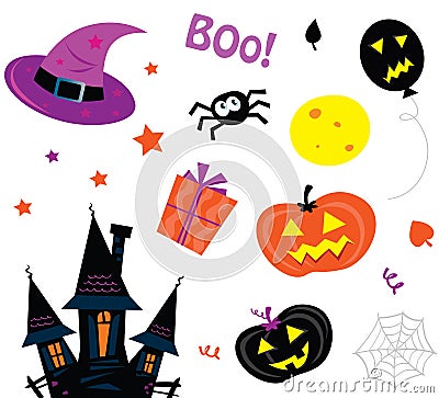 Halloween icons set isolated on white Vector Illustration