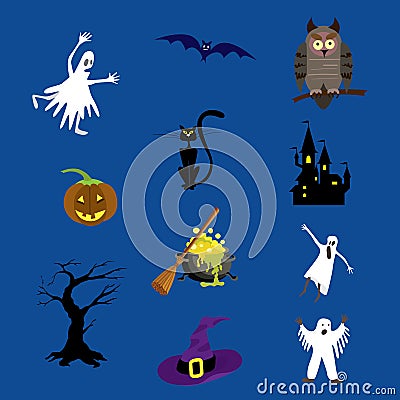 Halloween icons set vector illustration for your design on blue Vector Illustration