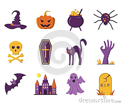 Halloween icons. Vector illustration in flat style. Vector Illustration