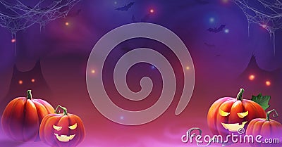 Halloween illustration with pumpkins Cartoon Illustration