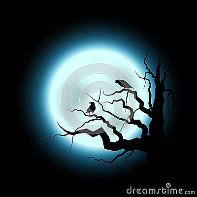 Halloween Illustration with Raven and Full Moon Vector Illustration