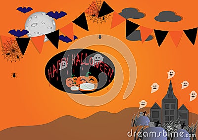 Halloween illustration There is a pumpkin wearing a virus mask. Vector Illustration