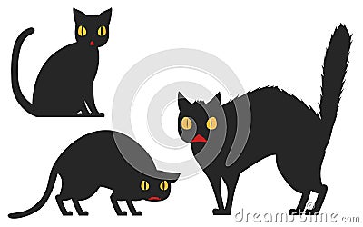 Halloween Illustrations: Black Cat Set, Intimidation and Fear, Normal Heart Cartoon Illustration