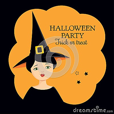 Halloween invitation witch girl Vector Illustration