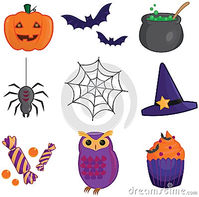 Halloween item collection icons Vector Illustration