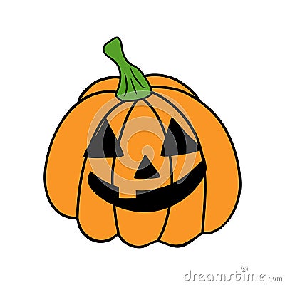 Halloween Jack o lantern pumpkin with funny smiling face. vector illustration in cartoon doodle style optimized for svg format Vector Illustration