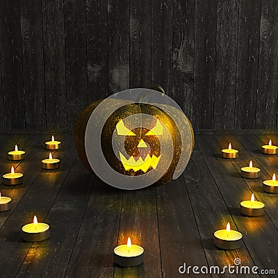 Halloween Jack-O-Lantern Pumpkin on the stairs. High resolution. Stock Photo