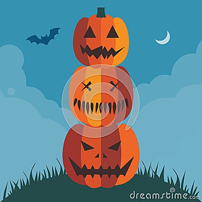 Halloween Pumpkin Pyramid Poster or Card Template Vector Illustration
