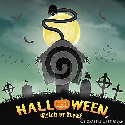 Halloween japan long neck ghost in graveyard Vector Illustration