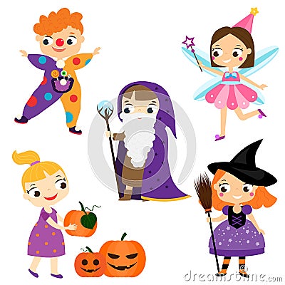 Halloween kids. Children in party costumes Vector Illustration
