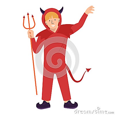 Halloween Kids Costume Party. Little boy in halloween red devil costume laughing. Vector Character for party Vector Illustration
