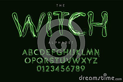 Halloween letters and numbers set. Witch magic style vector latin alphabet. Ghostbusters font for events, promotions Vector Illustration