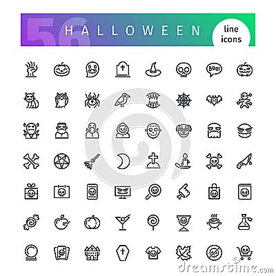 Halloween Line Icons Set Vector Illustration