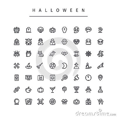 Halloween Line Icons Set Vector Illustration