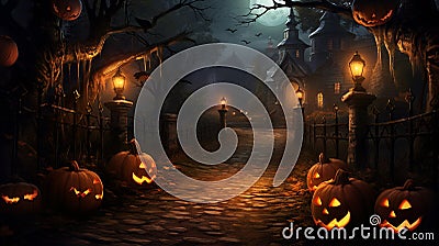 Halloween magic pumpkins at night Stock Photo