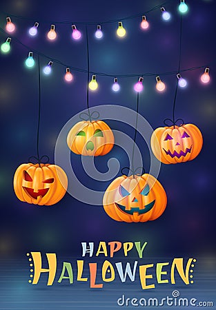 Halloween masquerade, cute children costumes. Funny characters. Invitation card for party and sale. Autumn holidays. Vector Illustration