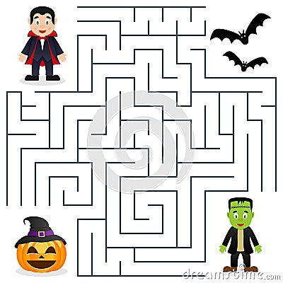 Halloween Maze - Dracula & Frankenstein Vector Illustration