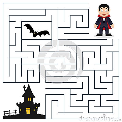 Halloween Maze - Dracula & Haunted House Vector Illustration